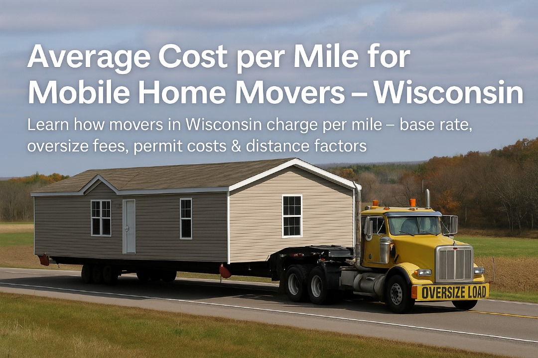 Oversize mobile home being transported by a truck on a Wisconsin road — illustrating cost per mile