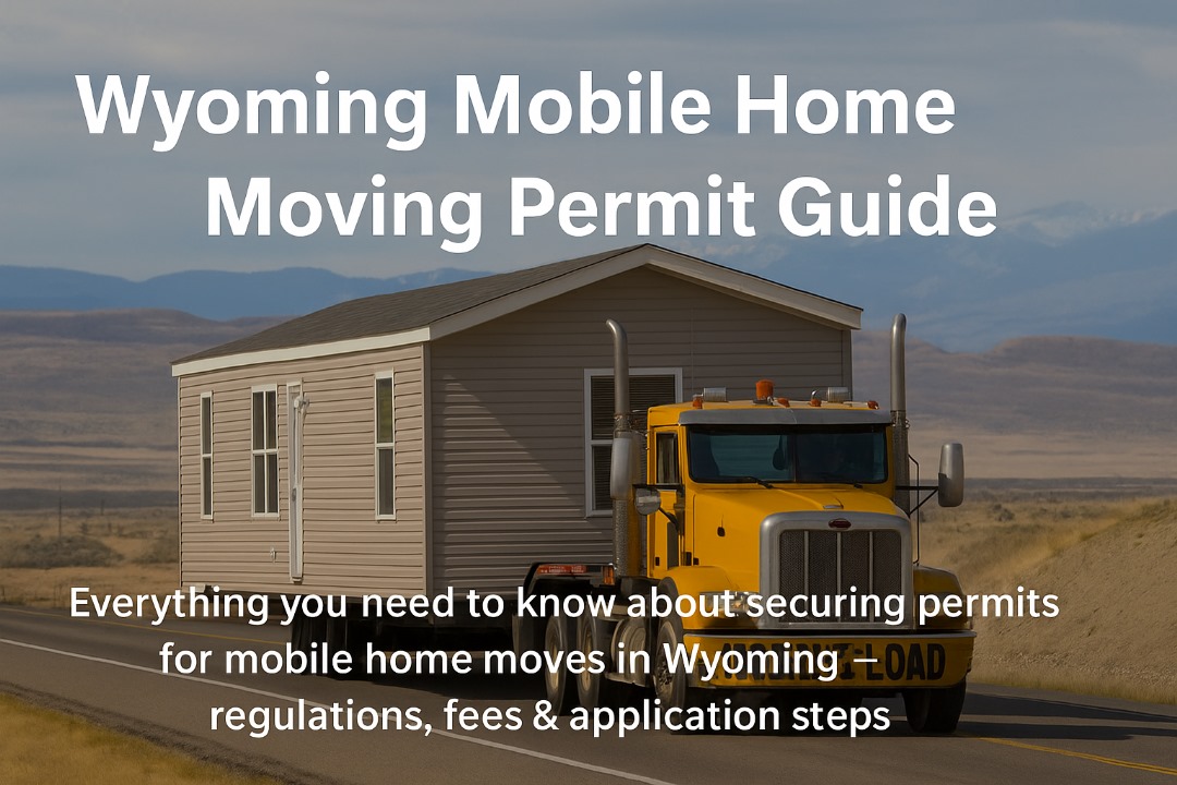 Mobile home transported on a wide-load truck in Wyoming, indicating permit requirements