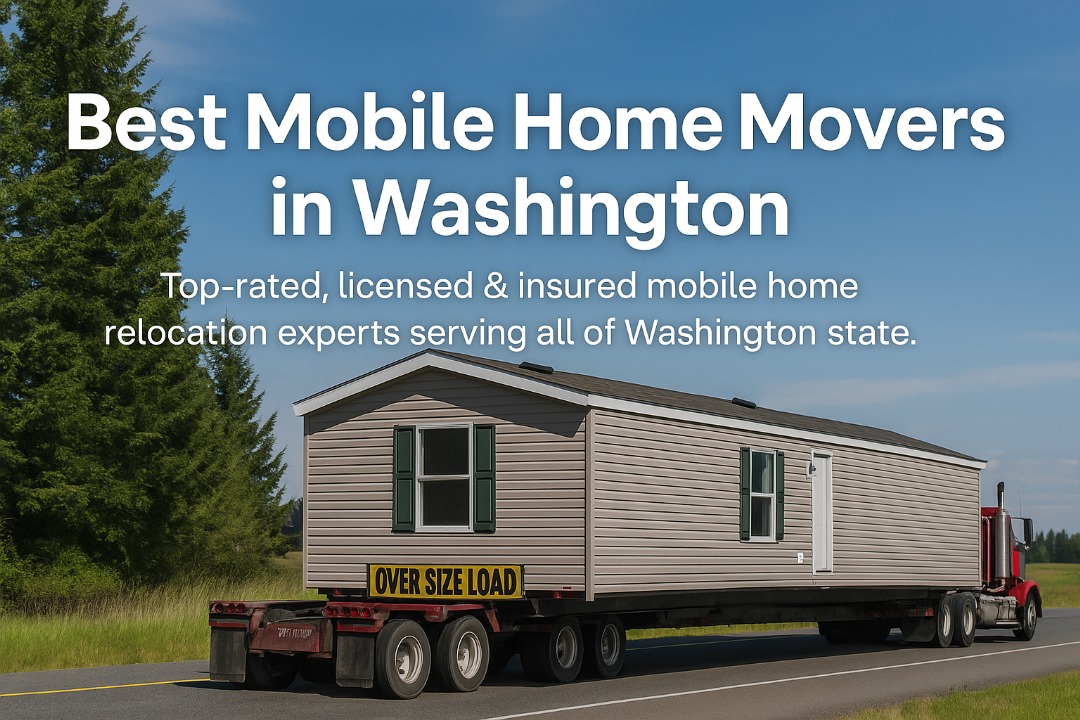 Oversize mobile home loaded on a transport truck in Washington, ready for relocation