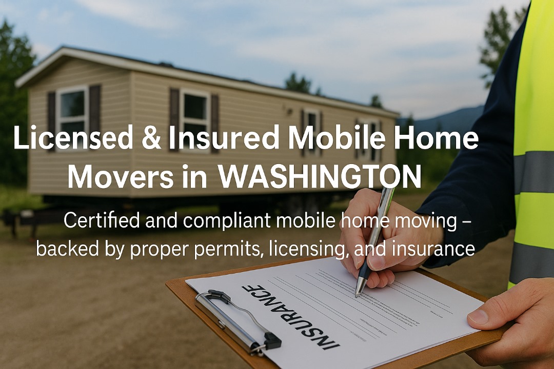 Oversize mobile home being transported on a truck in Washington state under a wide-load sign