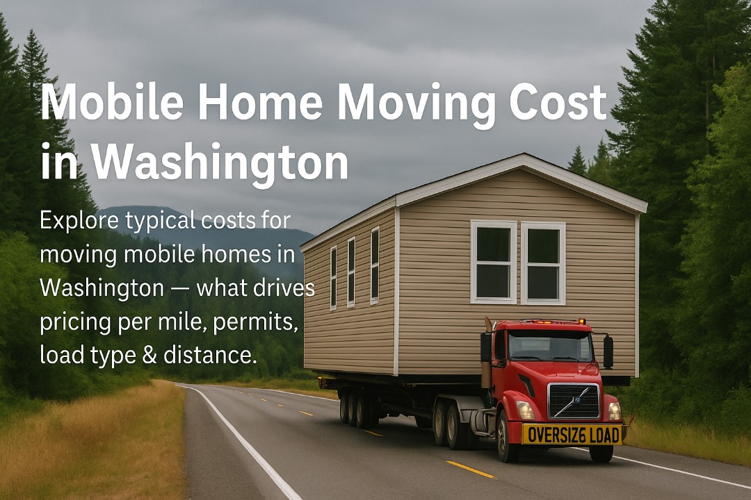 Oversize mobile home on a heavy-haul truck in Washington state — representing mobile home transport costs